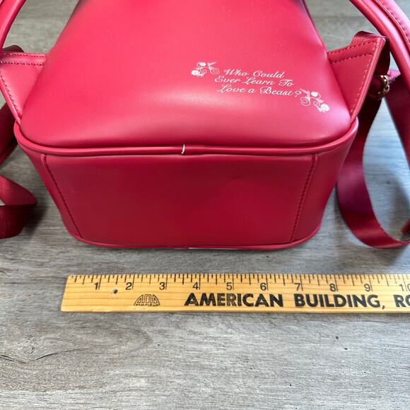 Loungefly Disney Beauty and the Beast Winter Scene Backpack Red - Picture 3 of 7